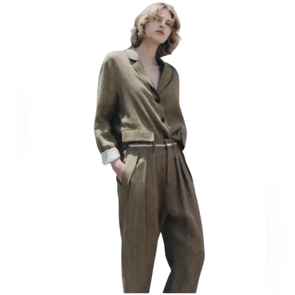 Zara NWT Pleated Linen Pants ZW Collection Size XS Beige - Picture 1 of 8